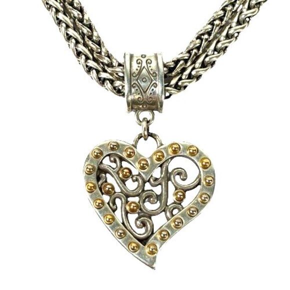 Brighton Gate of Love Studded Heart Pendant Necklace 2-Tone Gold Silver Retired - Picture 4 of 11